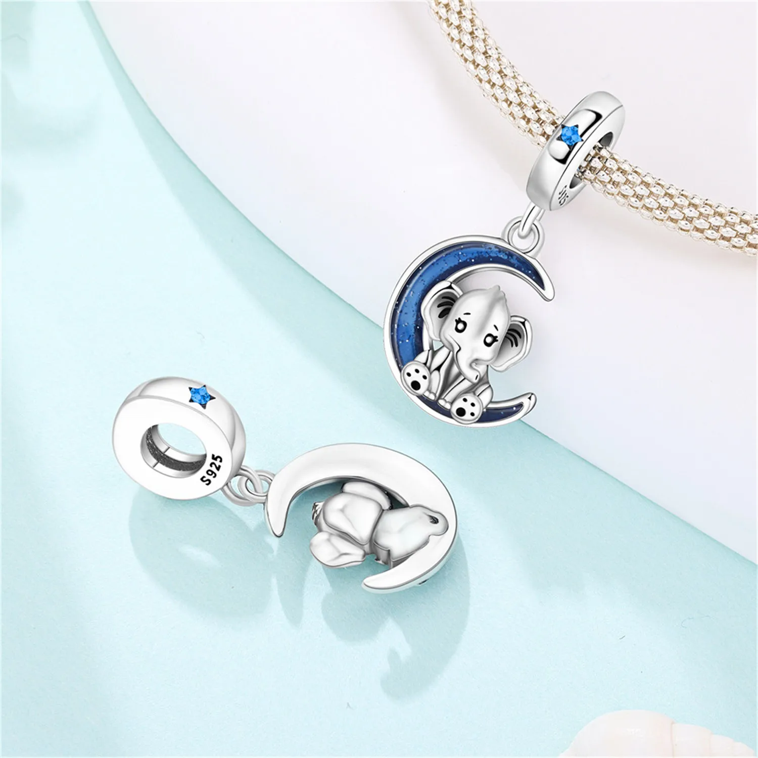 CYMYSS 925 Sterling Silver Charm Cute Animals Bead Elephant Pendant Fit Bracelets Necklace DIY Jewelry Making Party Gift