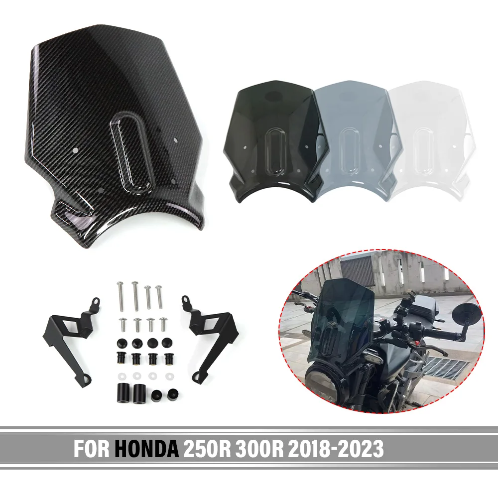 FOR HONDA CB250R CB300R 2018-2023 2022 21 Front Windshield Motorcycle Windscreen Screen Shield Wind Deflector CB 125R 250R 300R