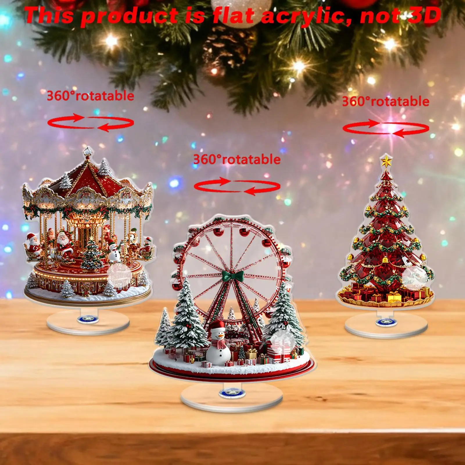 2D Acrylic Christmas Table Centerpiece Christmas Tree Ferris Wheel Carousel Sign Decor Seasonal Centerpiece For Home Desktop