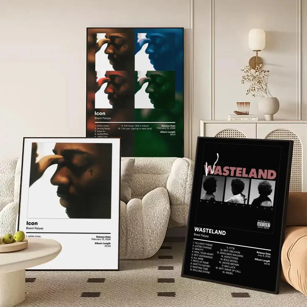 B-Brent F-Faiyaz Poster Waterproof Self-Stick Wall Art Stickers, Removable Wall Decor for Living Room and Bedroom