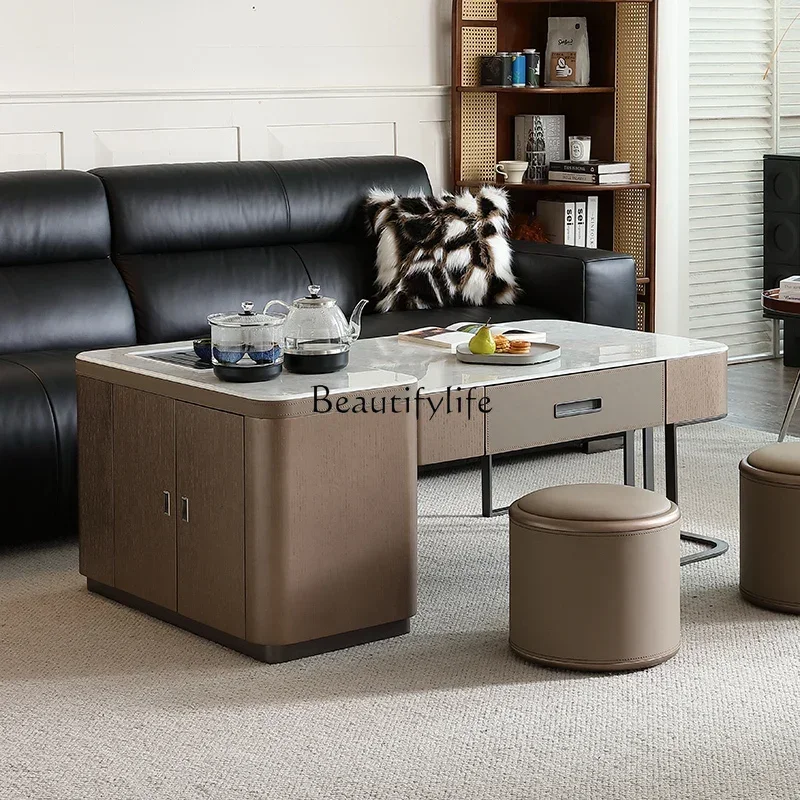 

01-*Italian minimalist kung fu tea table, integrated tea making, household kettle, high-end marble tea table