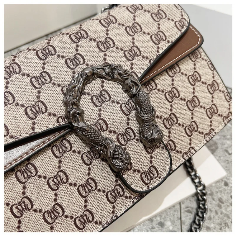 Women's Designer Dionysus Bag, Canvas-like Chain Shoulder Bag, High-end Crossbody Bag, Luxury Brand Style PU Patchwork Handbag