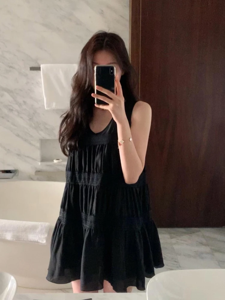 Emagrecer V-Ne Svel feminino Dr Dongda Gate saia de bolo em camadas ocultando carne Little Bla Dr casual cintura alta...