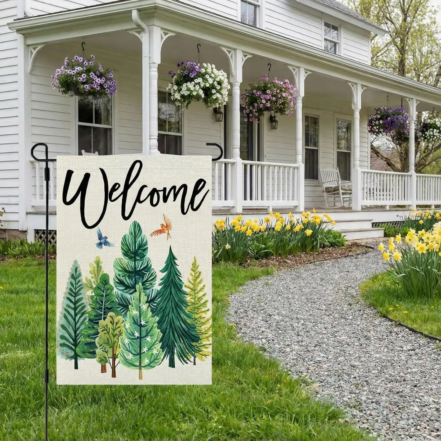 CROWNED BEAUTY Spring Garden Flag Green Trees Welcome 12x18 Inch Double Sided Small Seasonal Holiday Decoration for Outdoor  ZZM