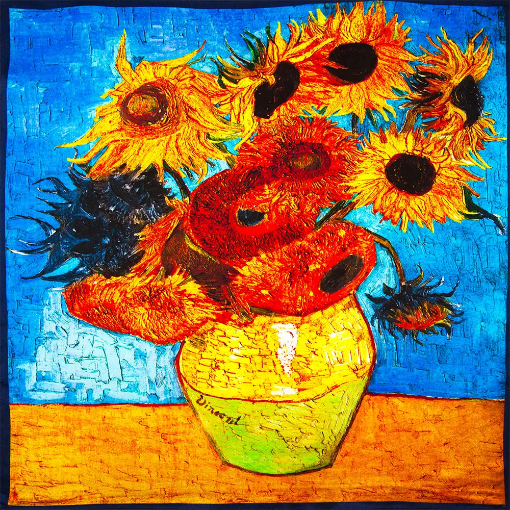 

53 см шарф из натурального шелка с принтом подсолнечника, роскошный брендовый женский носовой платок, карманный квадратный осенний снуд, бандана для мужчин