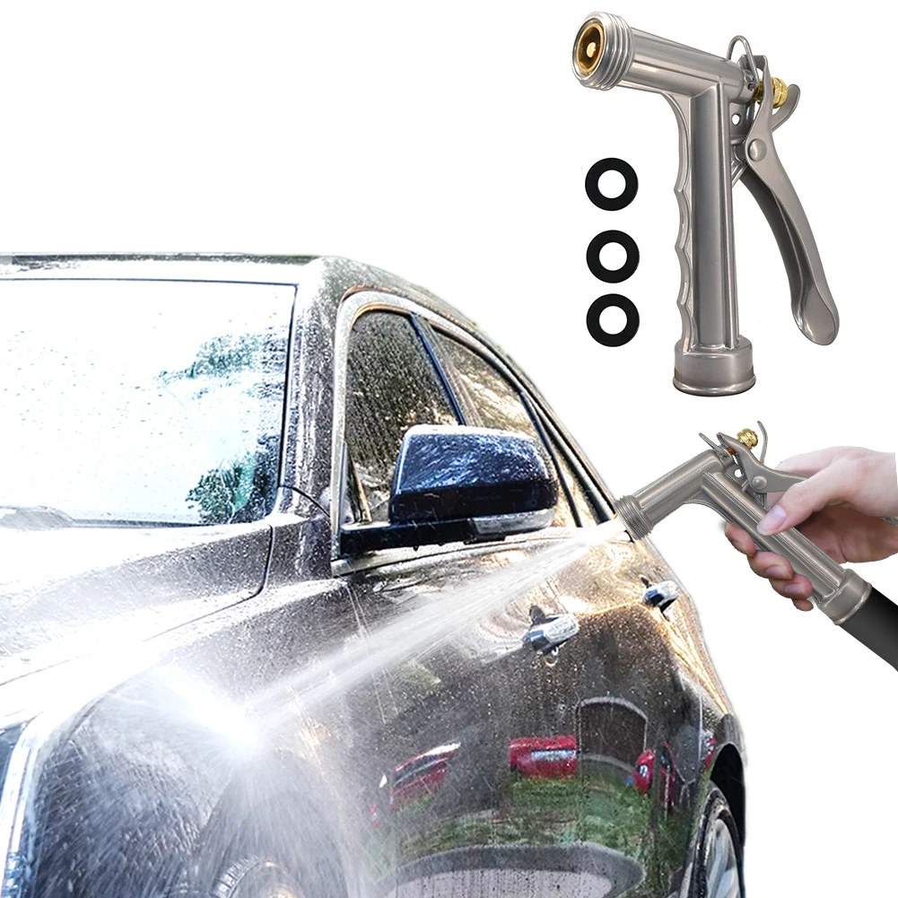 Solid Metal Adjustable Hose Nozzle with Threaded Front Multifunction Pistol Nozzle for Watering Plants Washing Car Showering Pet