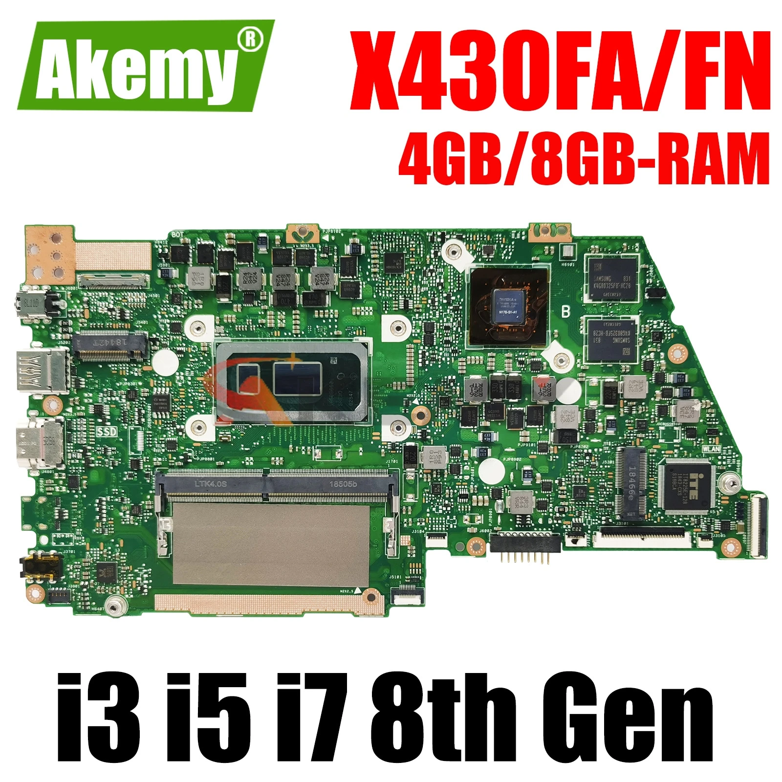 

Материнская плата AKEMY X430FA для ноутбука ASUS X430FN A430F R430F S4300F S4300FN X430F V430F K430F, материнская плата процессора I3 I5 I7 4G/8G-RAM