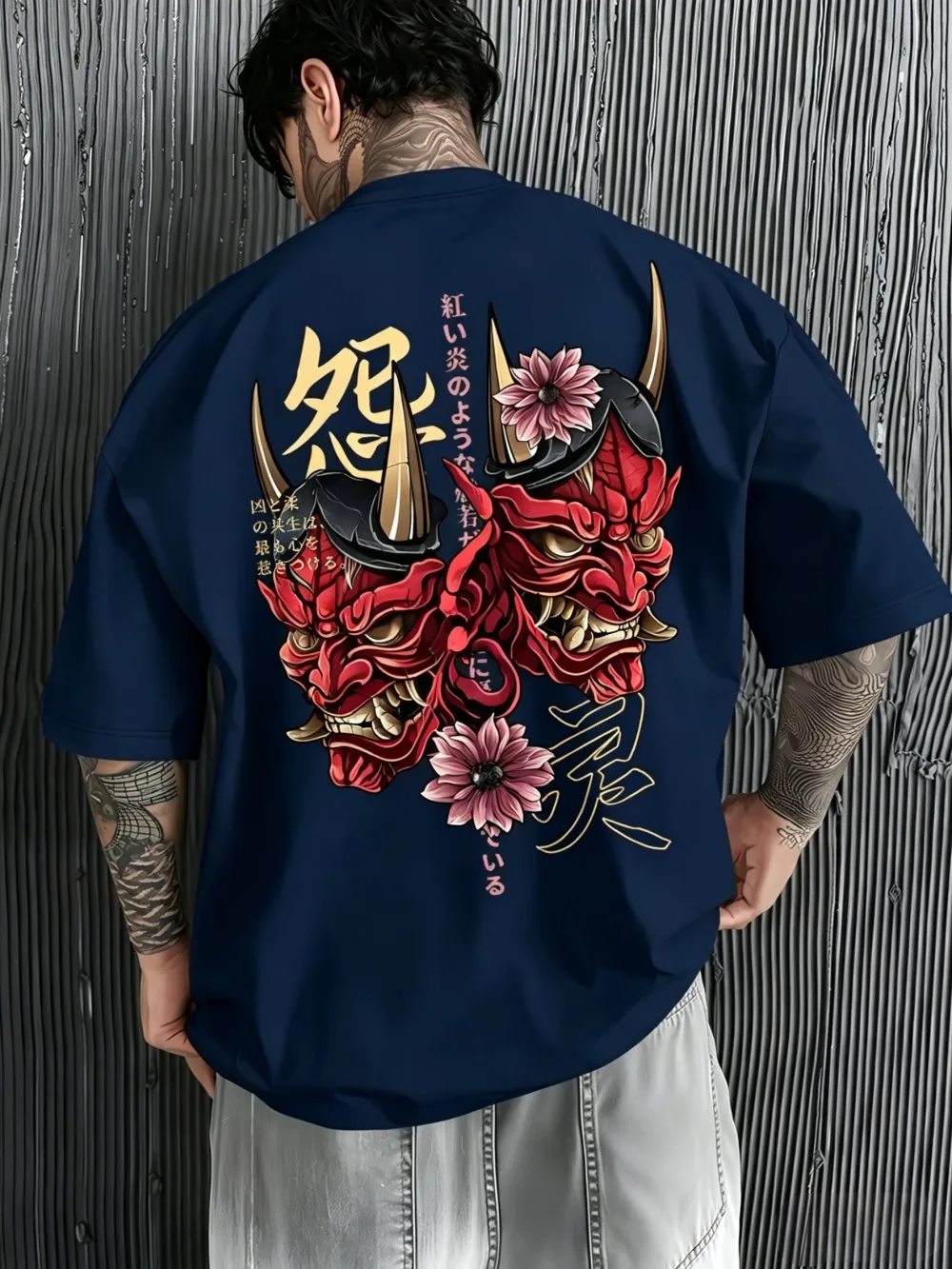 American Men's Summer Personalized Ghost Mask Letter Print Comfortable and Breathable Round Neck T-Shirt Outdoor Street Top