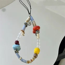 Contrasting Color Beaded Phone Case Hanging Rope Ccd Camera Hanging Chain Keychain Headphone Case Hanging Decoration