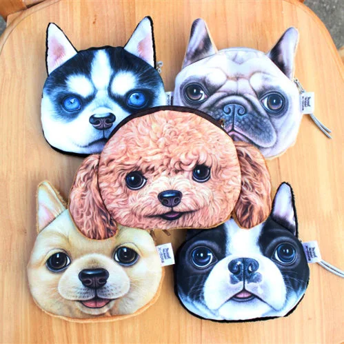 Cartoon Cute Simulation Dog Plush Coin Purse Creative Teddy Husky Cute Coin Purse Fashion Storage Bag Funny Birthday Gift