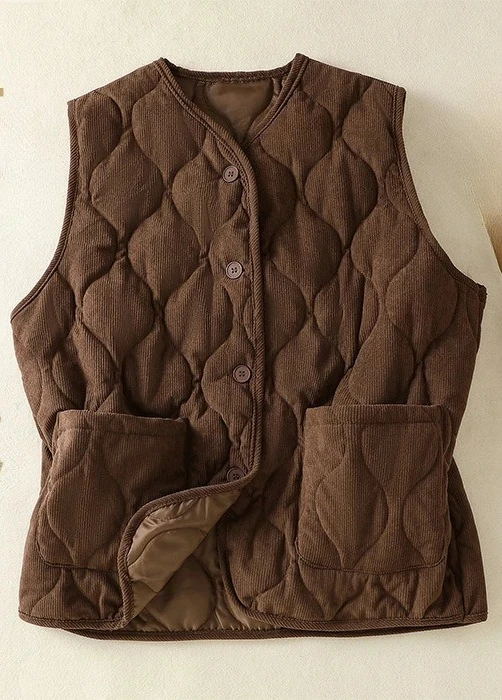 سترة ريترو جديدة للخريف والشتاء للنساء مع قمة بدون أكمام من القطن السميك