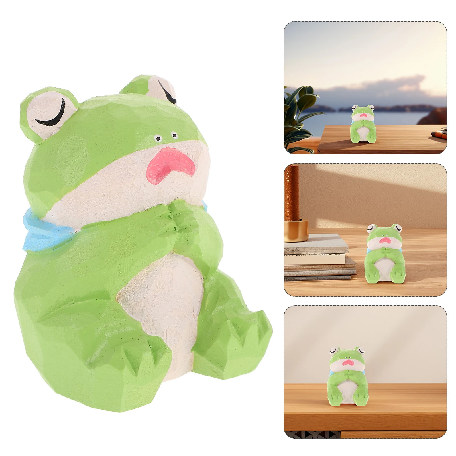 

Adorable Wooden Figurines Cute Animal Statues Home Office Decor Desktop Ornaments Carving Frog Sculpture Wood Craft Mini Frog