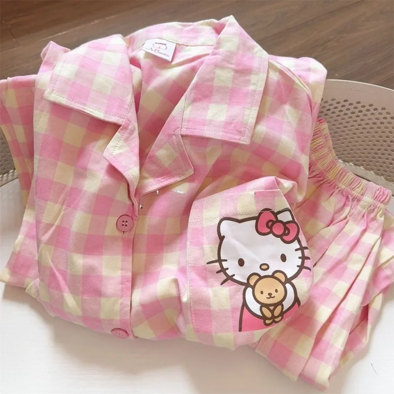 

Hello Kitty cartoon cute girls pajamas spring and autumn high-looking long-sleeved trousers student home clothes two-piece set