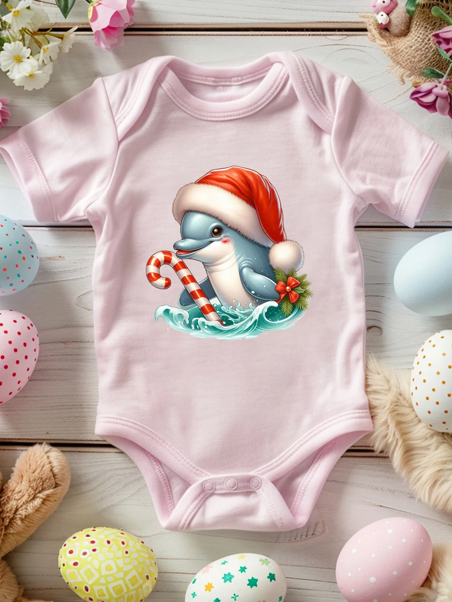 

Рождественский комбинезон-слип для малышей унисекс «Дельфин 06», 100% хлопок, мягкий, всесезонный, розовый, 190 г/м²