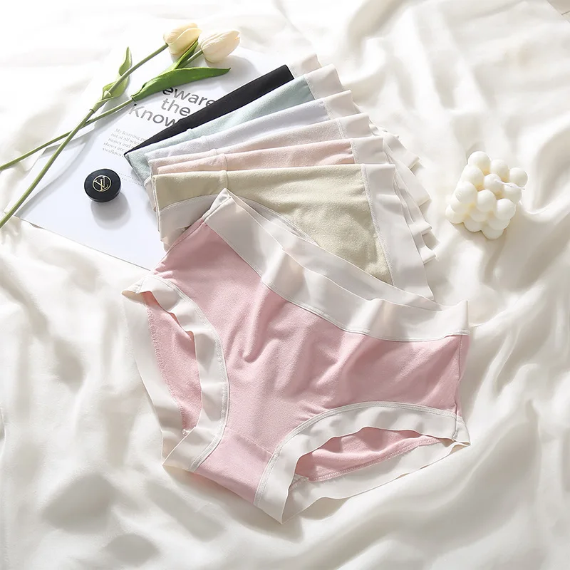 7Pcs/Set Soft Underpants Large Size Solid Color Underwear Women's Panties Female Lingerie Intimates Elastic Briefs Girls M-3XL