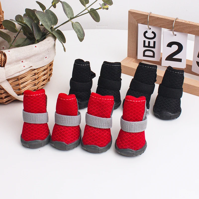 4pcs All Season Dog Shoes Breathable Shoes for Small Dogs Boots Booties Paw Protector Puppy Cat Shoes Booties Anti-Slip Sole