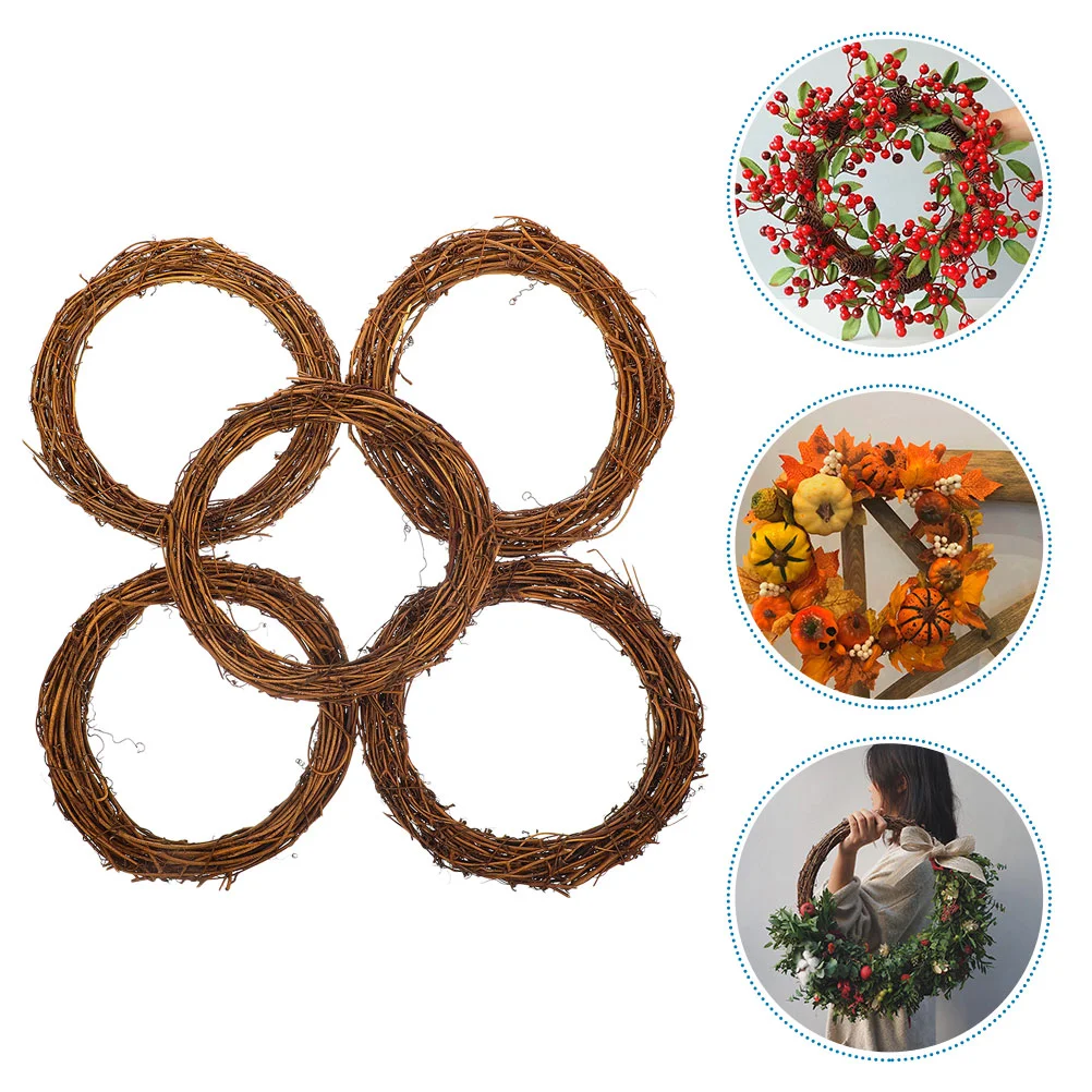 

5 Pcs Rattan Garland Hanging Decoration Wreath Ring Christmas DIY Pendant Frame Accessory