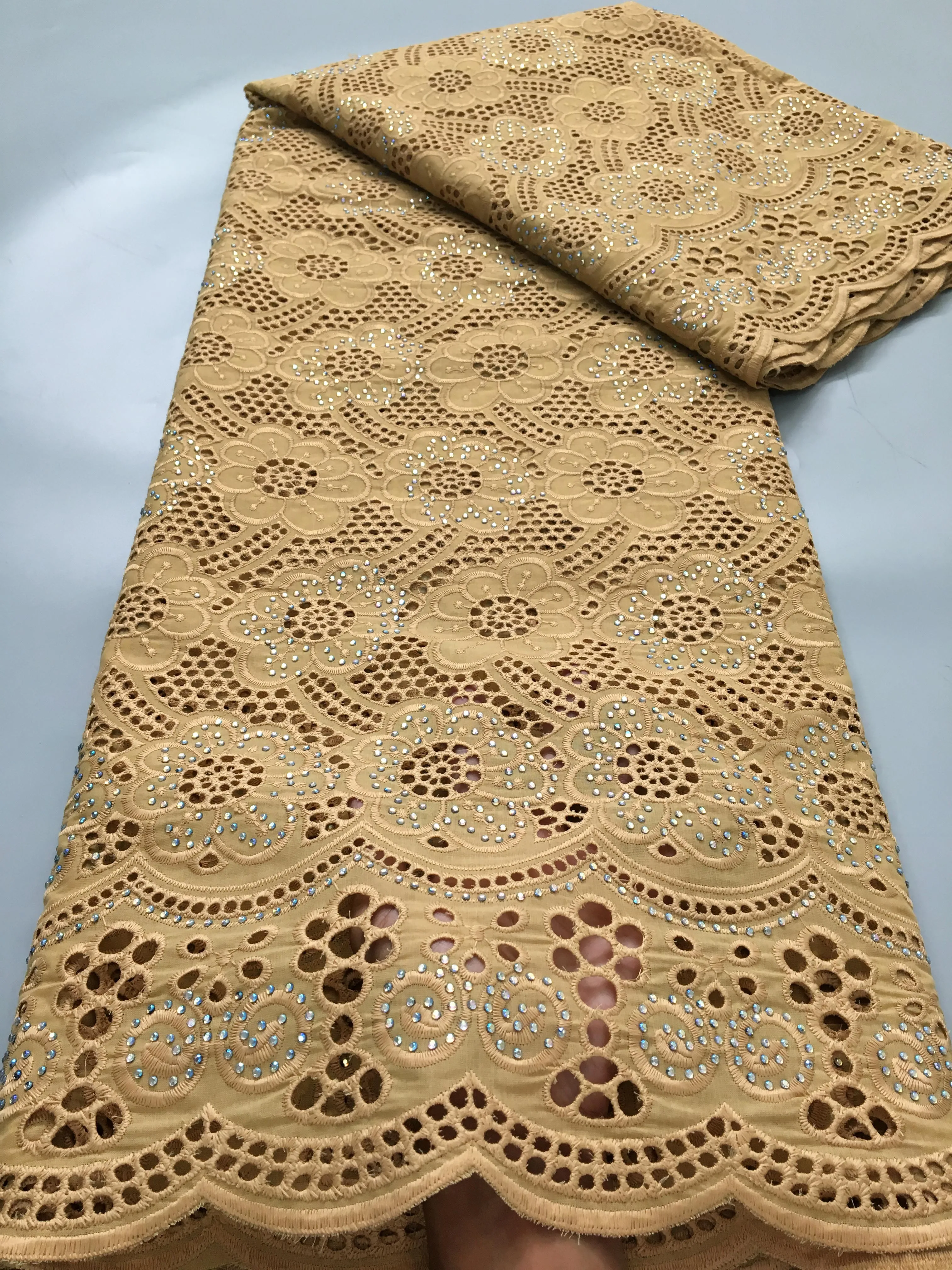 

Kalume African Cotton Lace Fabric with Stones 2024 High Quality Swiss Voile Lace in Switzerland For Woman Wedding Dresses F3974