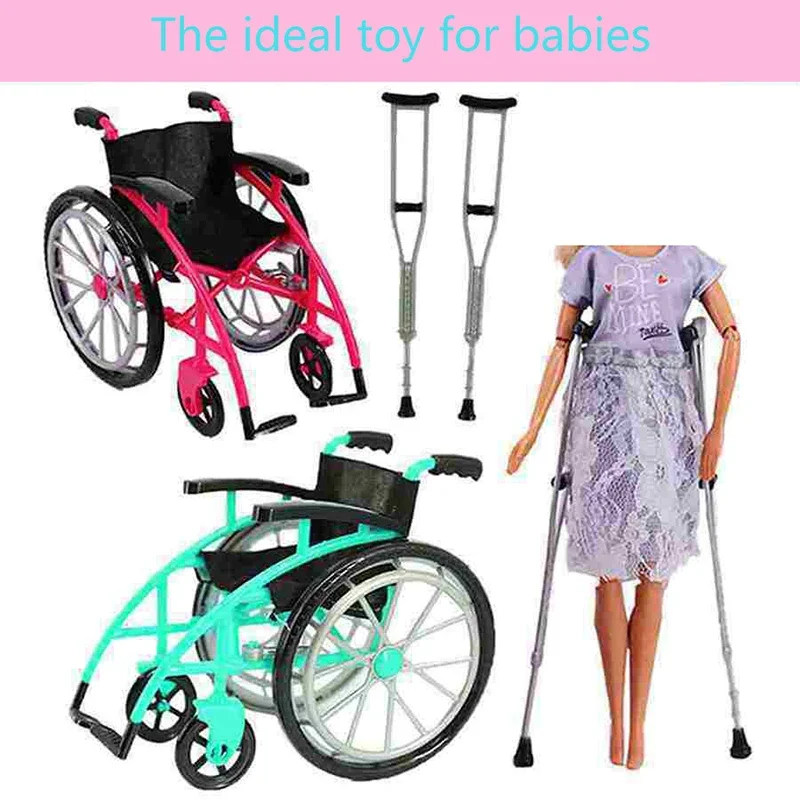 1Set Miniature Foldable Rehabilitation Wheelchair DIY Realistic Crutch Models Toy Dolls Accessories Decorative