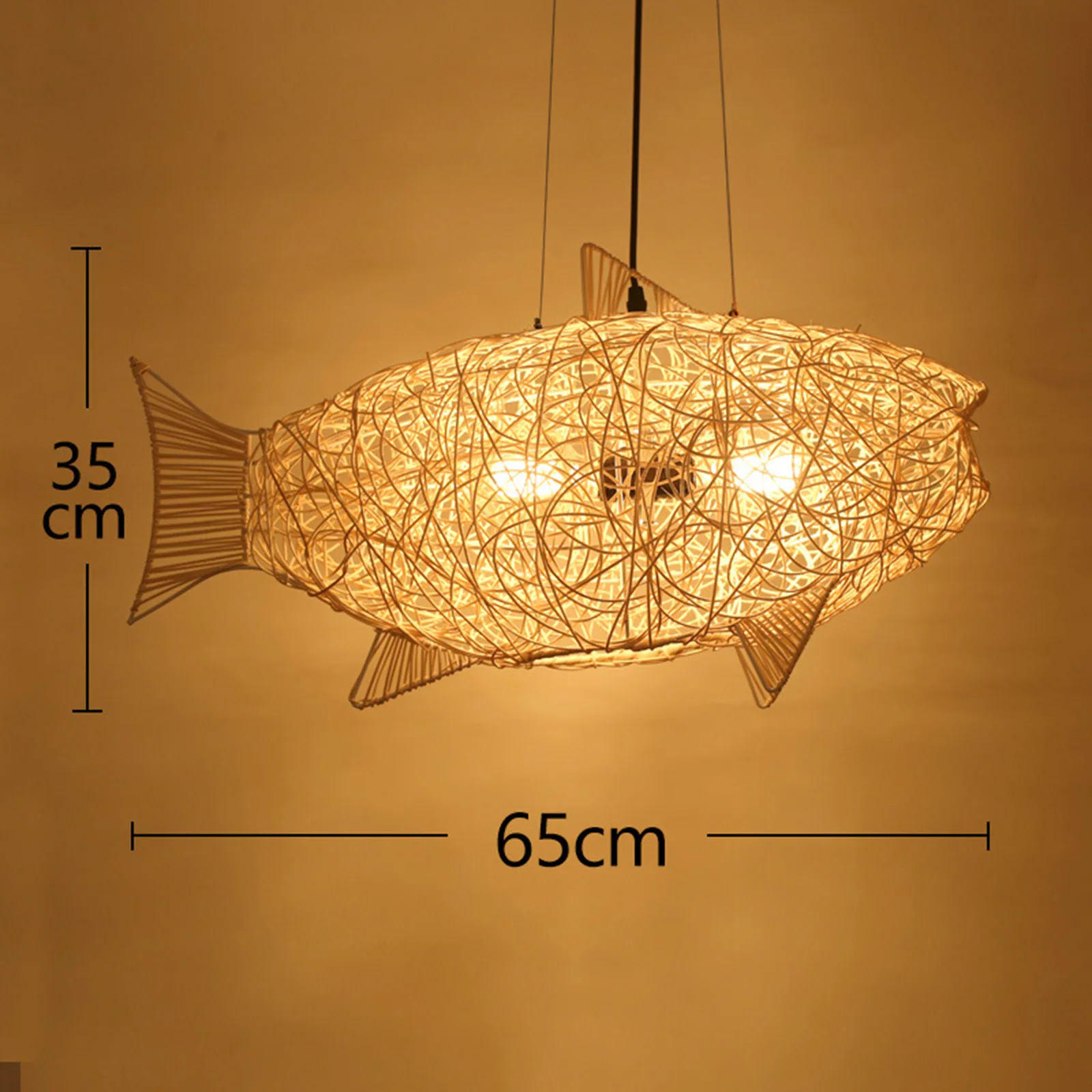 Fish Shaped Lantern Woven Rattan Pendant Light Natural Wicker Ceiling Hanging Bamboo Fish-Shaped Lampshade Retro Fish Lampshade