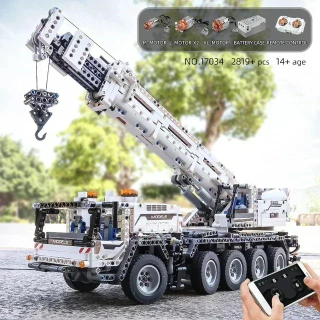 MOULD KING 17034 High-Tech Mobile Crane MK II Compatible Ultimate 42009 Building Blocks Bricks Engineering Toys For Kids Gifts