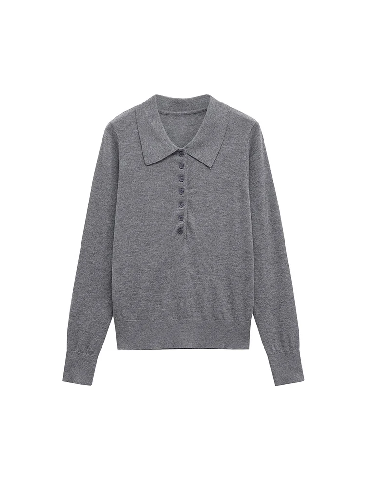 

European and American style autumn new fashion women's clothing design sense long sleeve lapel plain knit sweater