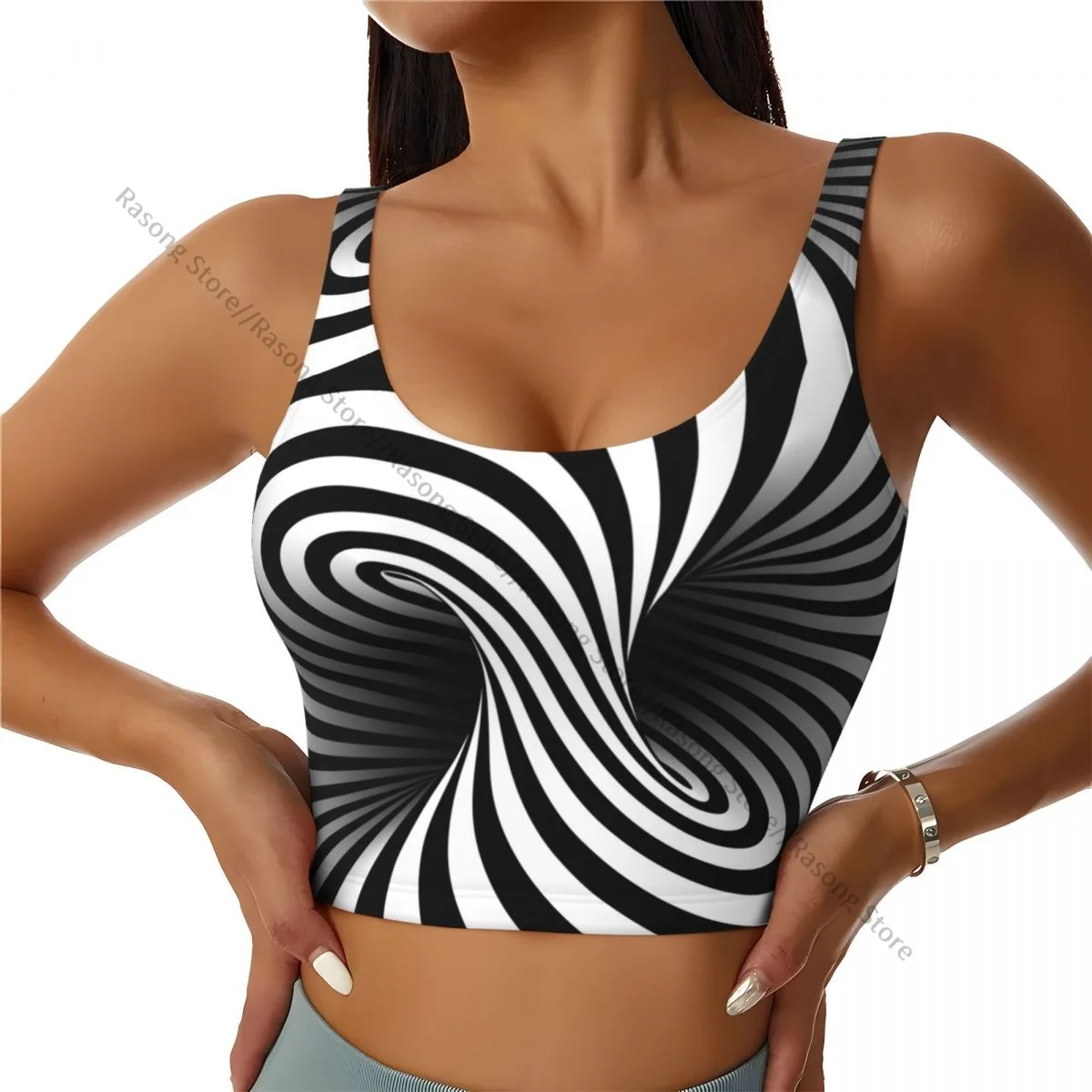 Yoga Vest Women Gym Sports Crop Tops Shaded Torus Geometrical Twisting Stripes Streetwear Workout Breathable Tank Top Female