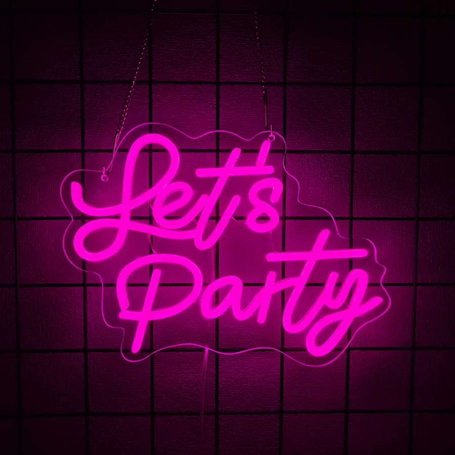Let's Party USB Neon Sign, LED Letter Neon Light for Wall Decor, Birthday Wedding Bachelorette Engagement Bar Party Decorations