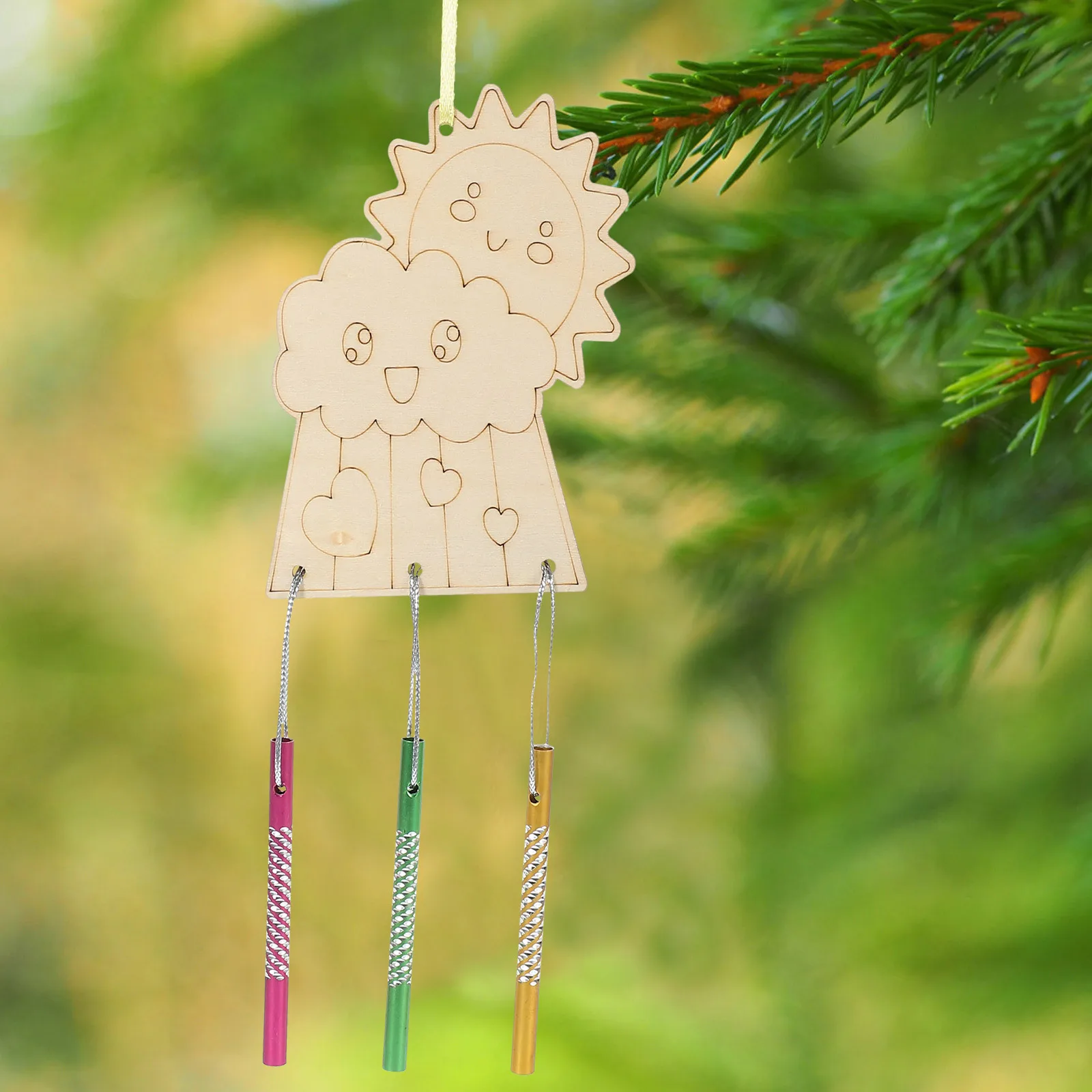 

1Set DIY Unfinished Wood Wind Chime Hollow Design Colorful Tubes Hanging Decor Garden Outdoor Balcony Craft Wind Chime Set