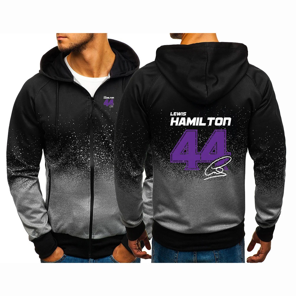 Lewis Hamilton Digital 44 Printed 2025 Spring And Autumn Gradient Color Zipper Sports Coat Men's Casual Breathable Cardigan