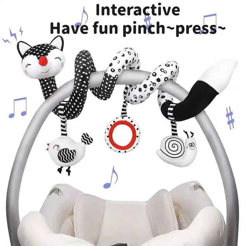 Brinquedos recém-nascidos bebê espiral de pelúcia cama pingente brinquedos raposa cama pingente há música brinquedo facilitar crianças aperto de mão brinquedo presentes