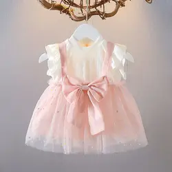 Fashion Girl Princess Vintage Dress Tulle Child Puff Sleeve Pink Wedding Party Birthday Tutu Dress Child Clothes