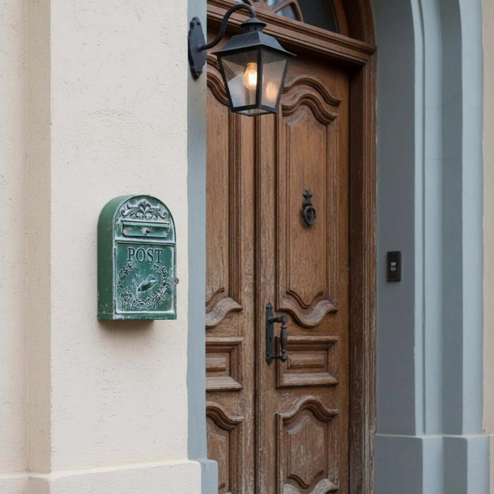 Green Wrought Iron Letterbox Rainproof Wall-Mounted Mailbox Vintage Wall Mailbox Easy to Install Embossed Decorative Letterbox