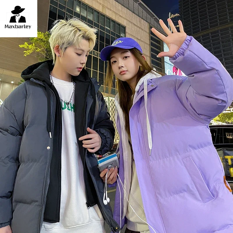 Fashion Jacket for Men Women Winter New Harajuku Thick Fake 2-piece Hooded Down Cotton Padding Jacket Men's K-Pop Ski Warm Coat