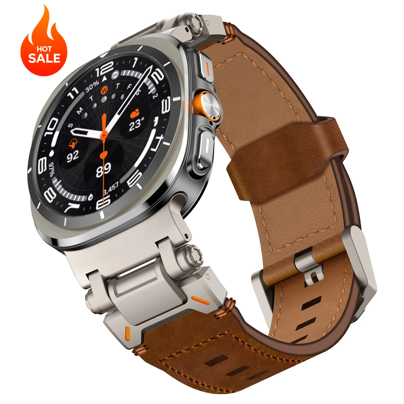 Samsung Galaxy Watch Ultra 47mm用 高級レザーバンド クイックフィット メンズ ビジネスベルト Samsung GALAXY ULTRA 47MM ブレスレット対応