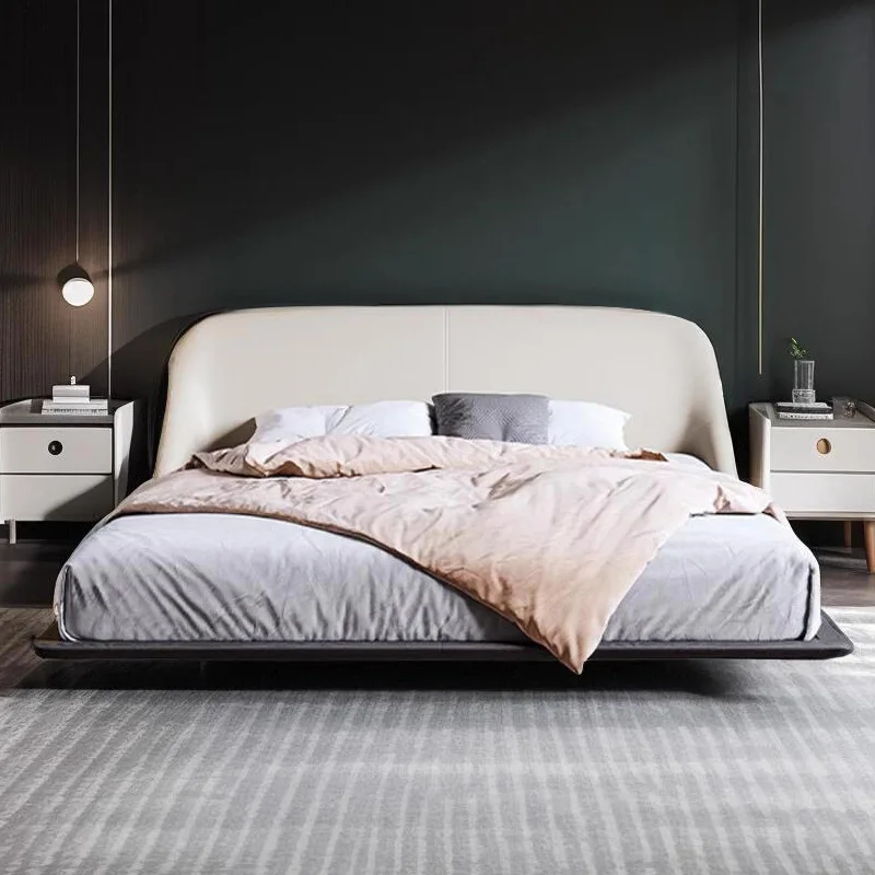 Italian modern minimalist leather bed high PC and console game bedroom 1.8m large flush edge soft bag double wedding bed