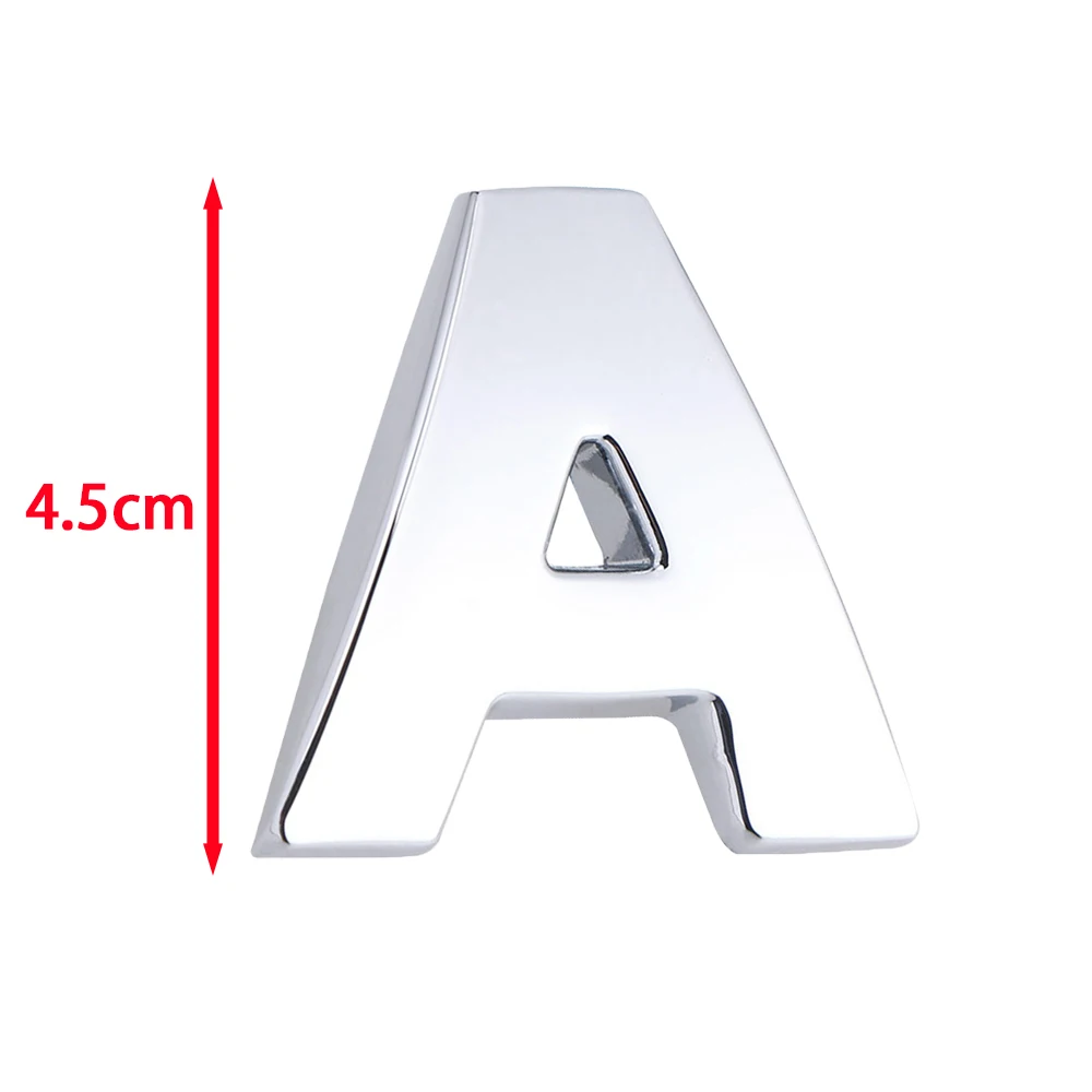 45MM 3D Metal Alphabet Silver Badge Chrome Silver Letters Automobiles Car Accessories Stickers Emblem Chrome Car Sticker