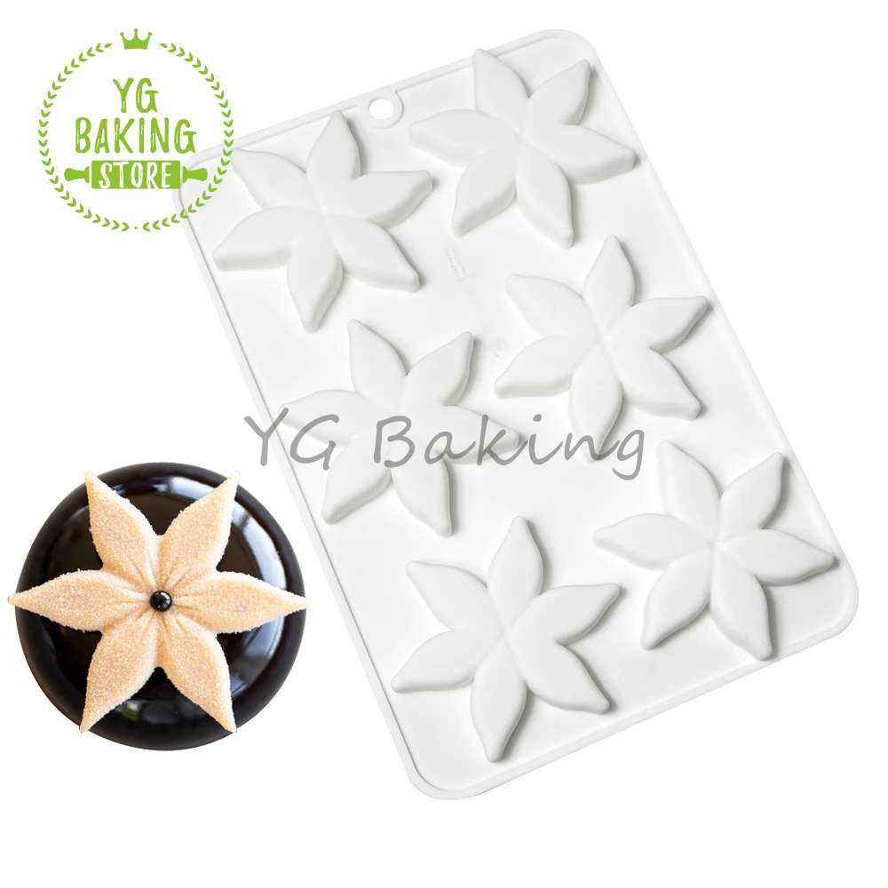 Dorica 6 Cavity Flower Design Pudding Silicone Mousse Mould DIY French Dessert Chocolate Mold Cake Decorating Tools Bakeware