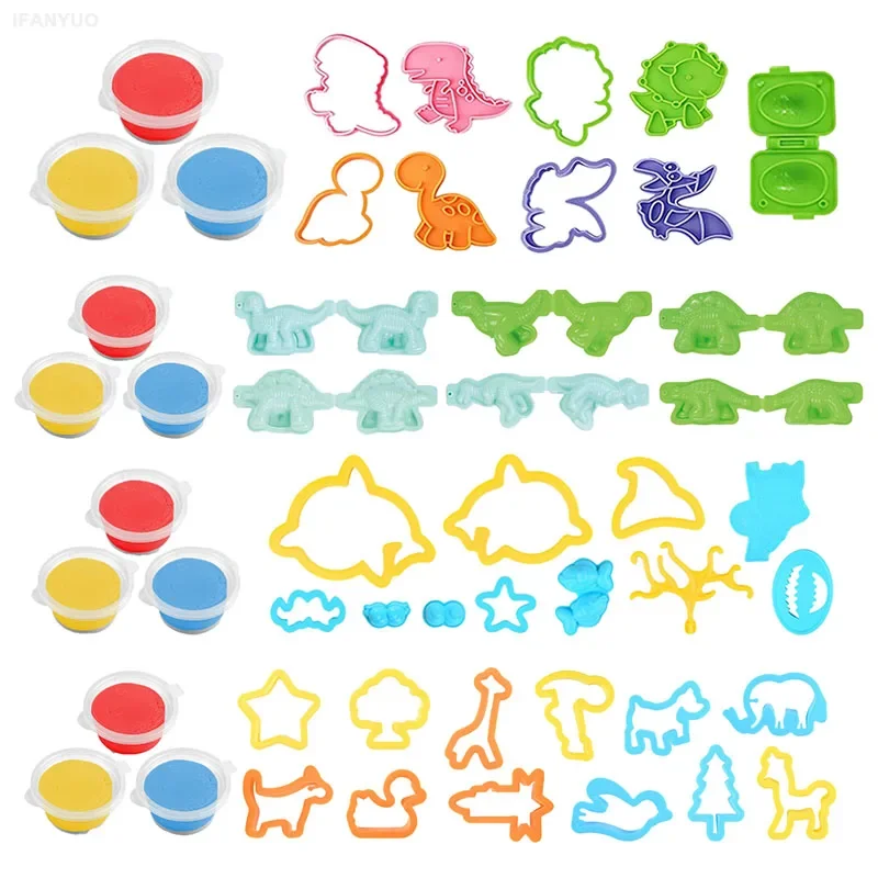 Kids Clay Playing Accessories Girls Boys Color Dough Safe Knife Cutter Tool Animal Molds Set Plasticine Modeling Clay DIY Toy