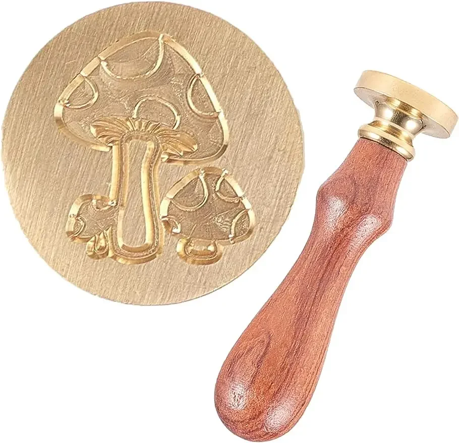 

1PC Mushroom Wax Seal Stamp Vintage Mushroom Sealing Wax Stamps with Wooden Handle 25mm Retro Removable Brass Head