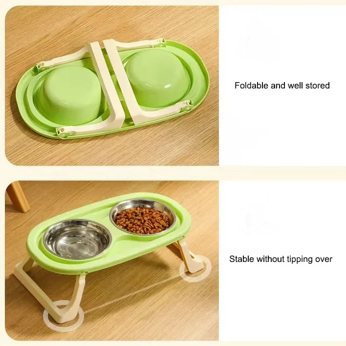 Foldable Cat Bowl Double Pet Bowl Stainless Steel Puppy Dog Feeder Water Food Bowl With Stand Feeding Dish Drinker Pets Supplies