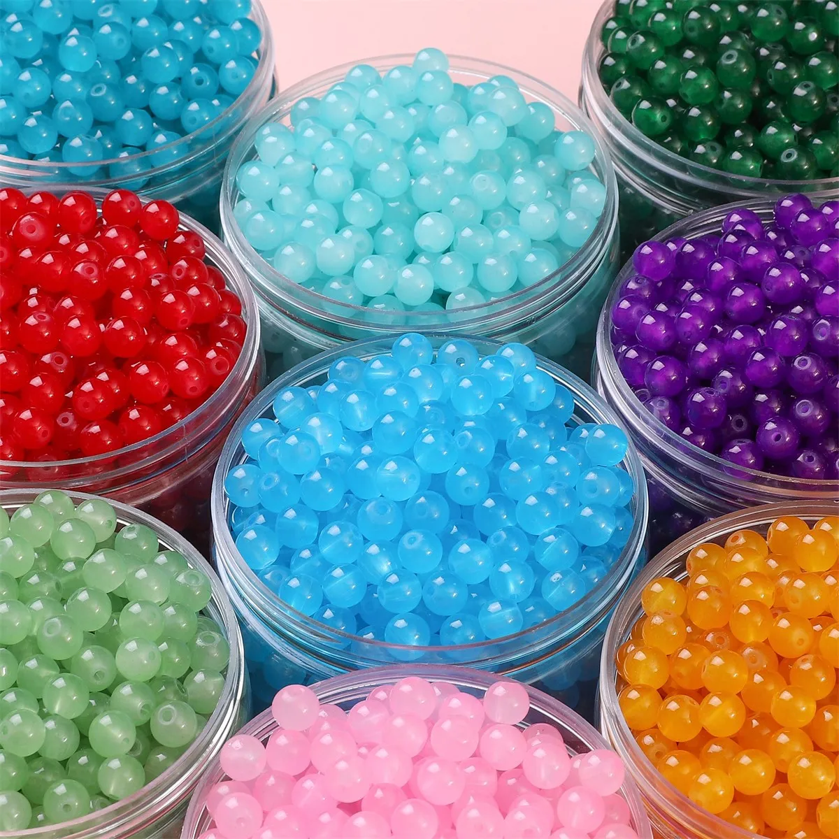 50-100pcs/lot Glass Jelly Painted Imitation Jade Beads For DIY Jewelry Making Bracelet Necklace Earring Accessories