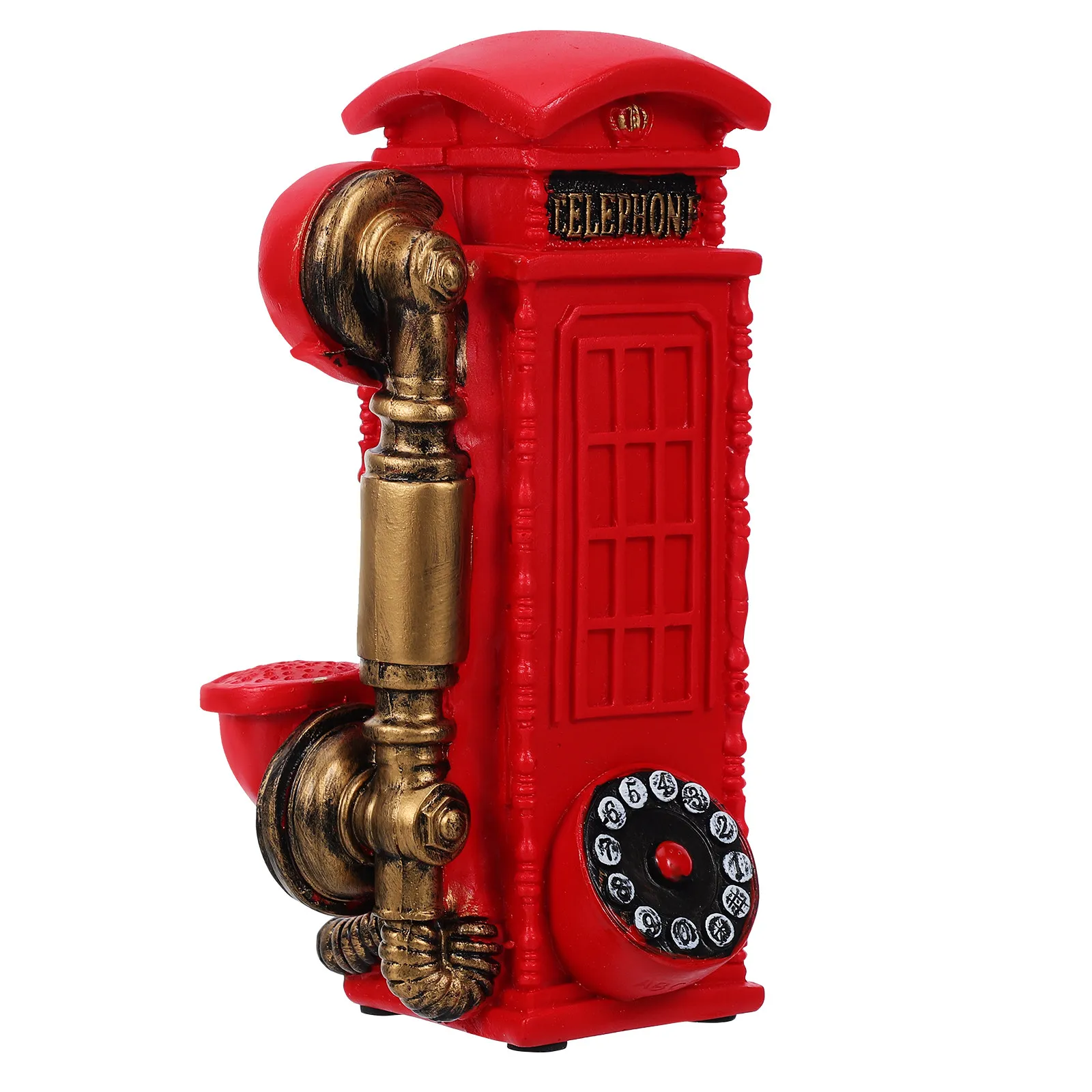 Vintage Rotary Dial Phone Model Telephone Booth Decoration Antique Resin Coin Payphone Classic Ornament for Home Decor