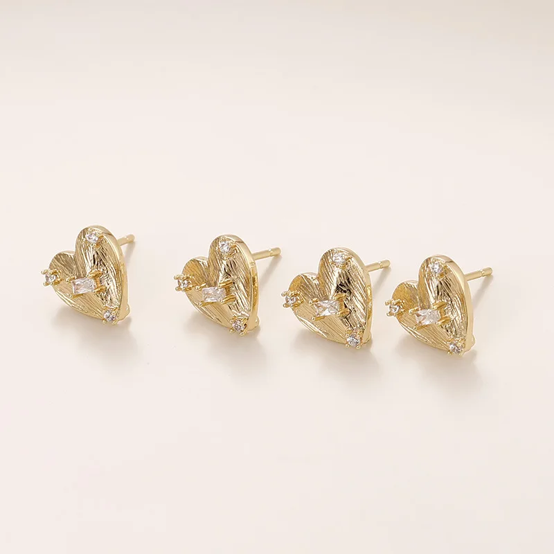 5pair CZ Cubic Zirconia Heart Design Earrings Post Linker Connectors DIY Jewelry Accessories
