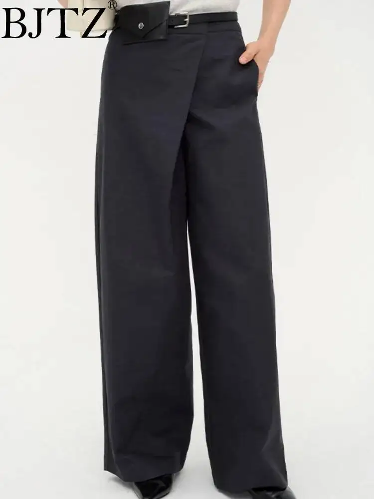 BJTZ Temperament With Solid Color 2025 Spring Female Design Sense Niche Design Floor Drag Casual Women's Pants Everyday