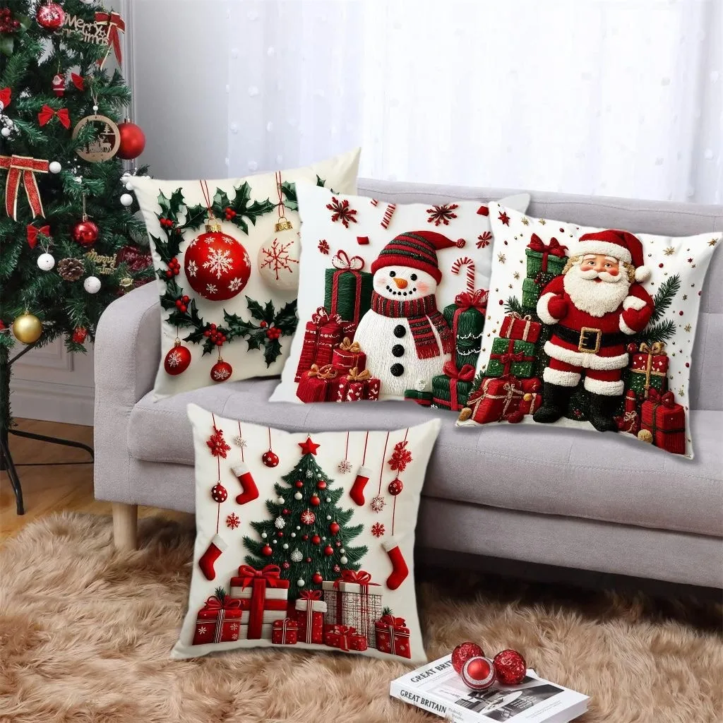 Christmas Linen Printed Cushion Cover Holiday Decor Sofa Pillow Case Wholesale 6