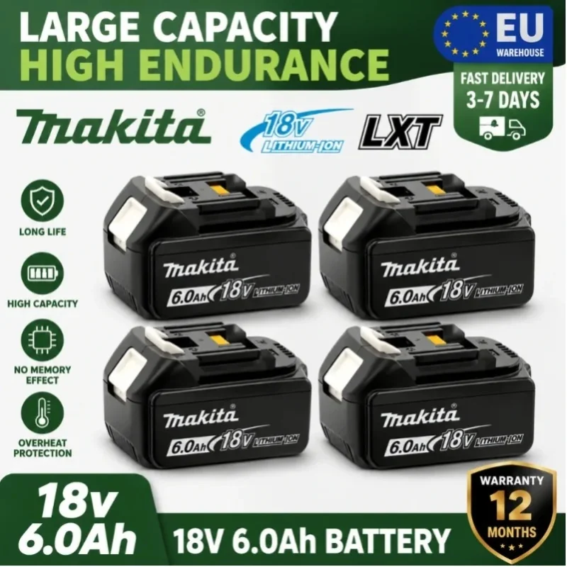 Makita 18V 6000mAh Li-Ionen-Akku BL1830 BL1850 für Akku-Bohrschrauber, Schlagschrauber, Kreissäge, Gebläse DF330D DDF484 DHP484 DHP485
