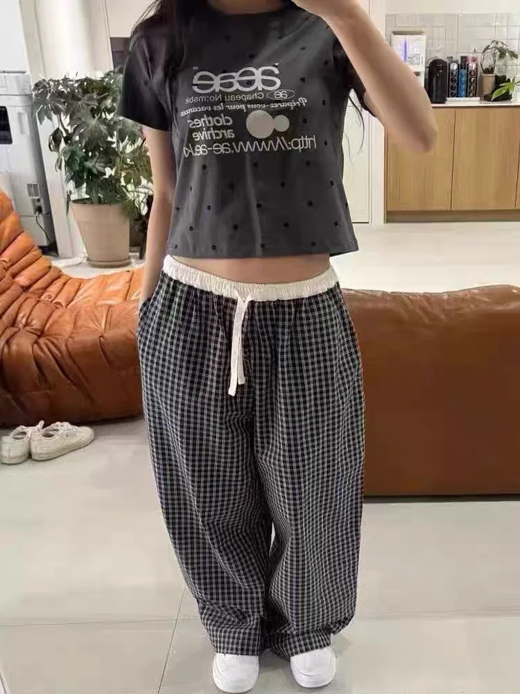 

Fashionable Casual Style Classic Plaid Sweatpants for Couple's Spring Baggy Drawstring Elastic Waist Casual Pants Cargo Pants