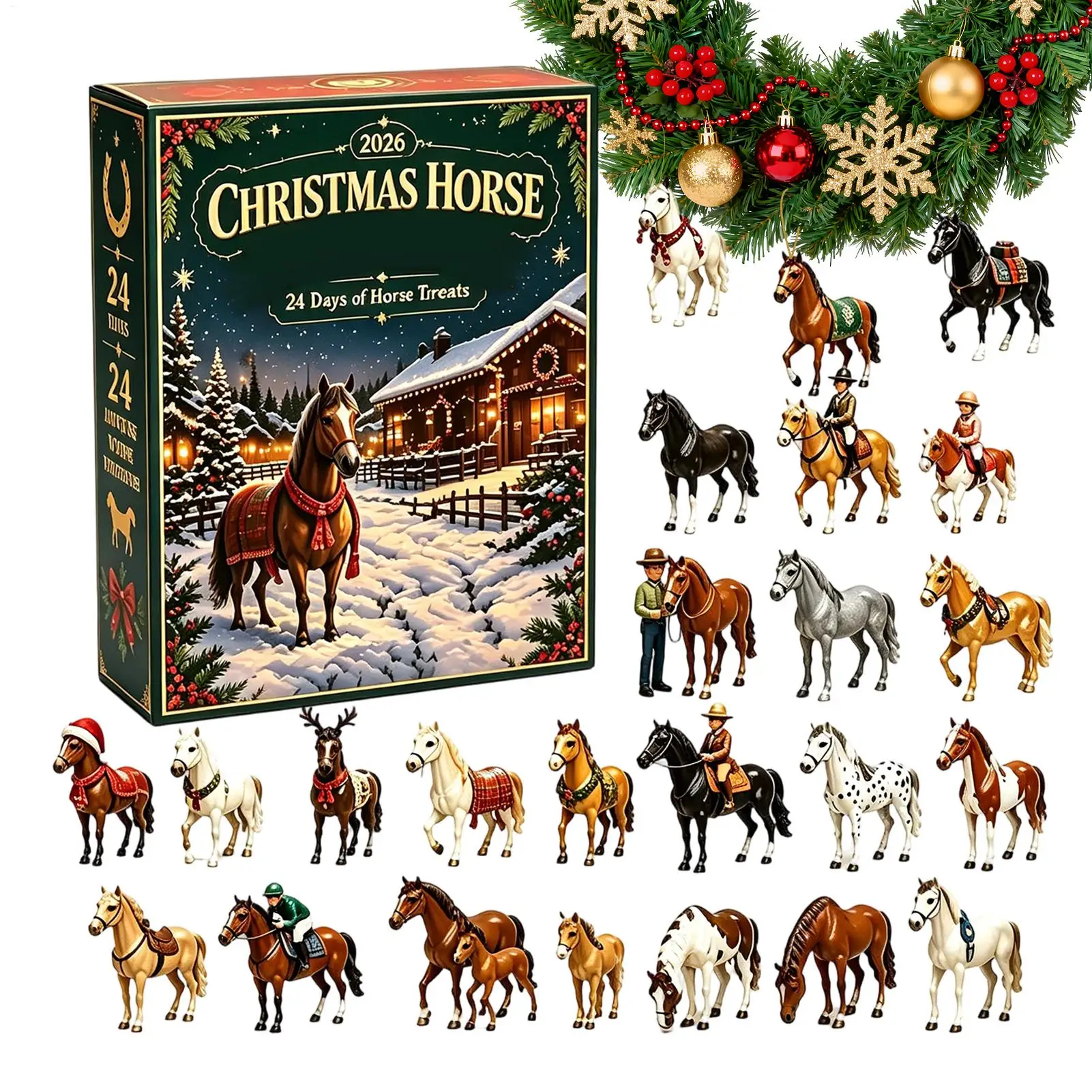 Horse-themed Christmas Advent Calendar Christmas Tree 2D Acrylic Animal Horse  Ornaments Pendant Christmas gift For Horse Lovers