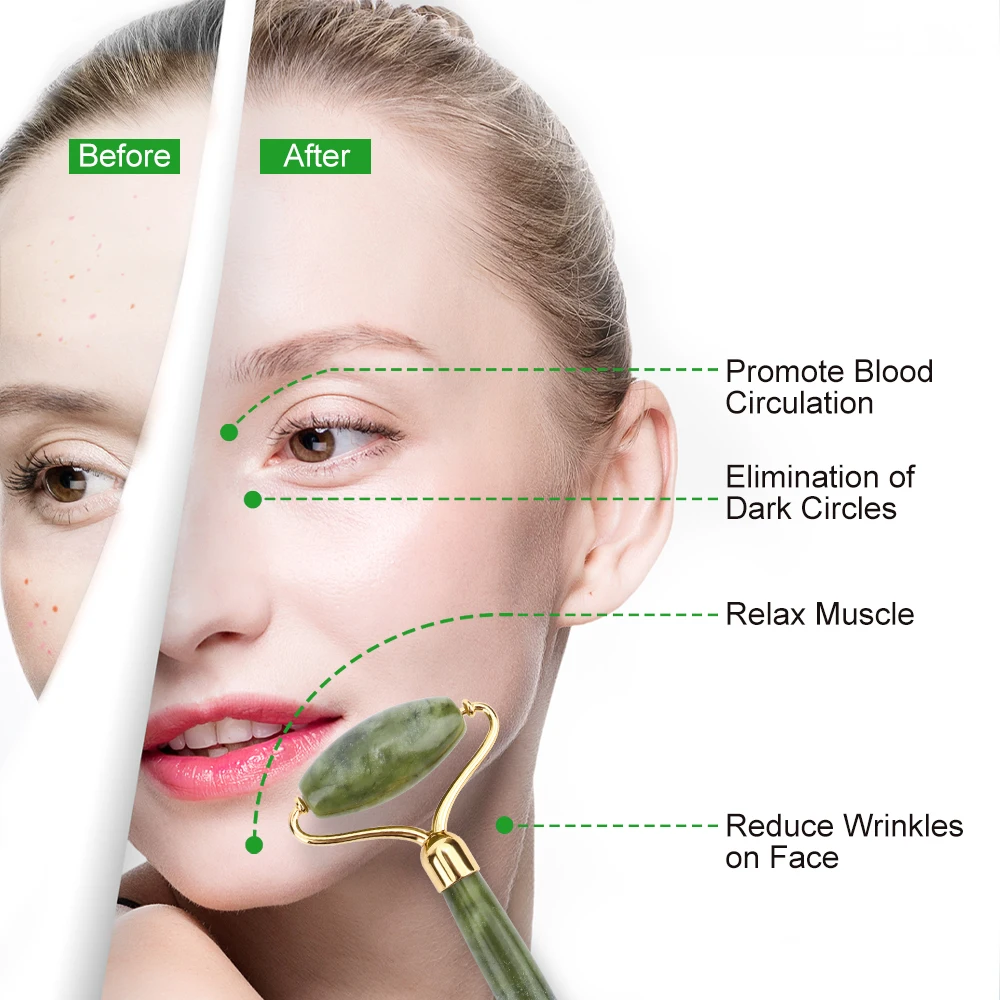 Natürliche Jade Gesichts Roller Gua Sha Set Schaben Bord Grüne Jade Stein Auge Massage Facelift Körper Schlank Dünne Lift Hautpflege Werkzeuge